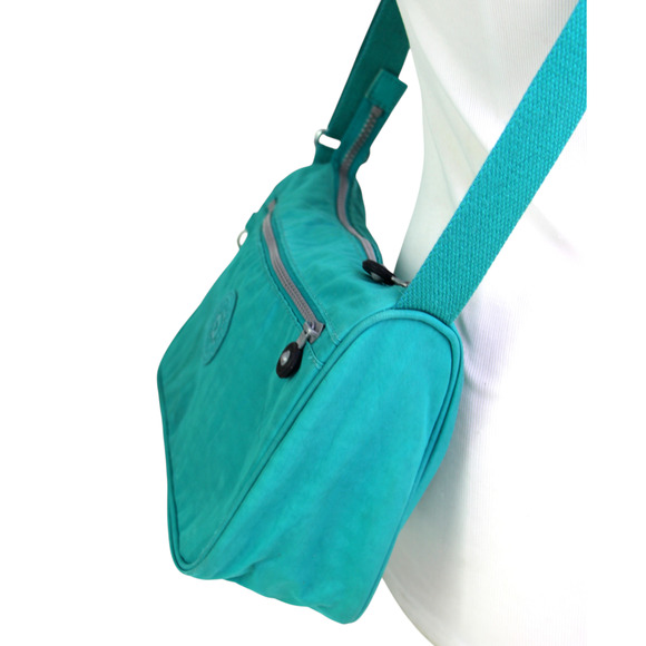 Kipling TURQUOISE NYLON CANVAS STRAP BAG CHARM SHOULDER BAG X-BODY HANDBAG PURSE - Picture 4 of 14
